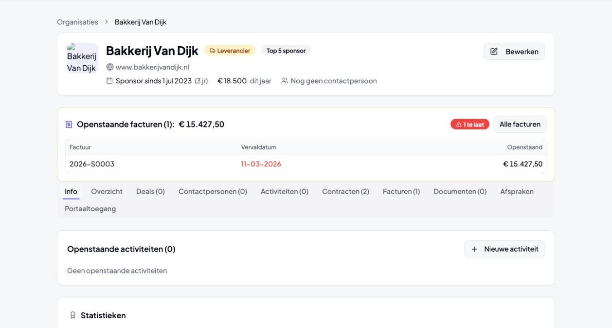 Sponsordossier van Bakkerij Van Dijk met contract en facturen